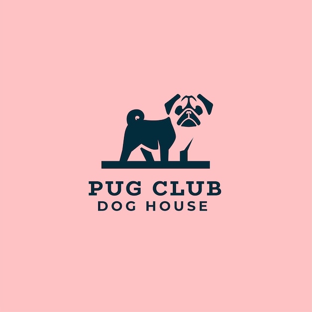 Pug espacio negativo perro logo mascota icono ilustración