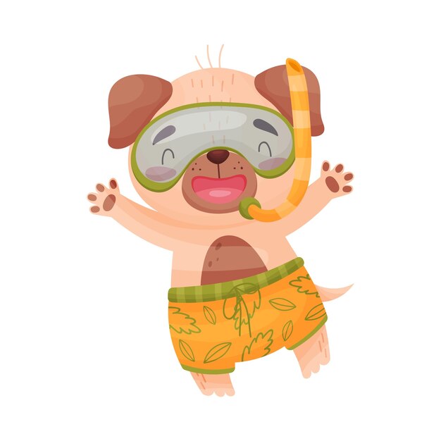 Pug humanizado con una ilustración de vector de máscara de natación sobre fondo blanco