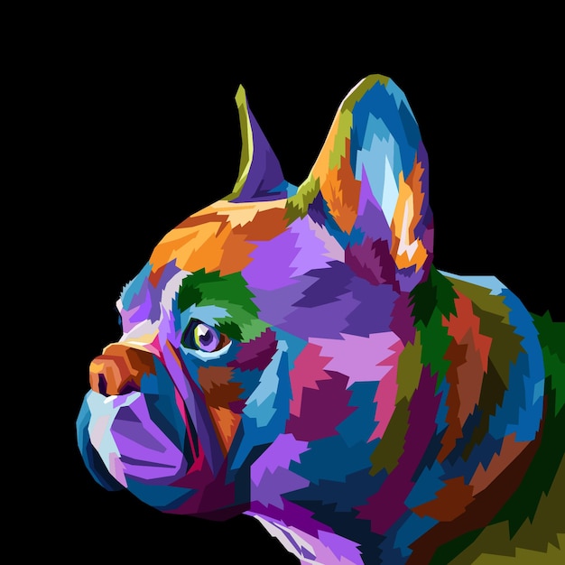 Pug lindo colorido en arco iris abstracto geométrico del estilo del arte pop