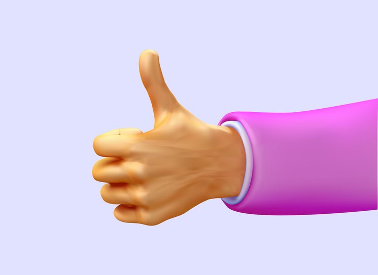 Vector pulgar hacia arriba como gestos con las manos estilo divertido amigable con dibujos animados en 3d como ilustración 3d aislada