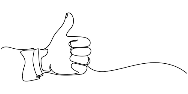 Pulgar hacia arriba en un dibujo de línea continua Mano mostrando como y gran signo en estilo lineal simple