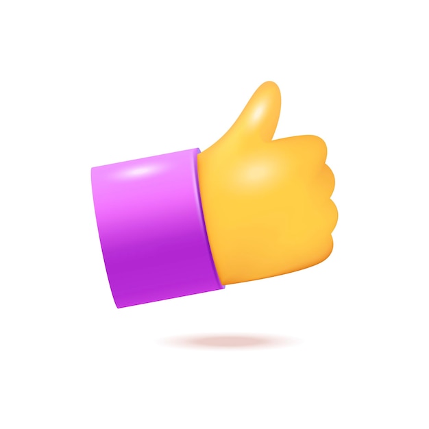 Pulgar arriba icono 3d ilustración vectorial. Medios sociales como símbolo para sitios de redes o aplicaciones en estilo de dibujos animados aislado sobre fondo blanco. Comunicación en línea, concepto de marketing digital.