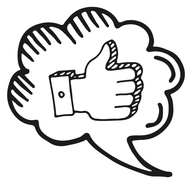 Pulgar arriba mensaje de chat en estilo dibujado a mano Ok nube de voz