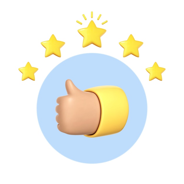 Pulgar de la mano de dibujos animados en 3D para el éxito o una buena retroalimentación Concepto positivo y símbolo similar Calificación de revisión del cliente y concepto de retroalimentación del cliente Ilustración 3d vectorial