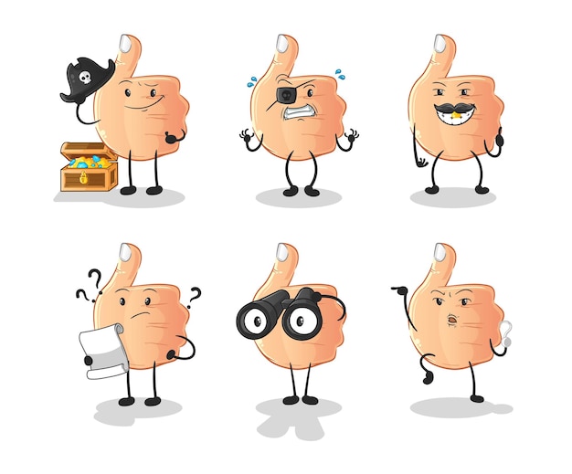 Pulgares arriba Carácter del grupo pirata. vector de mascota de dibujos animados