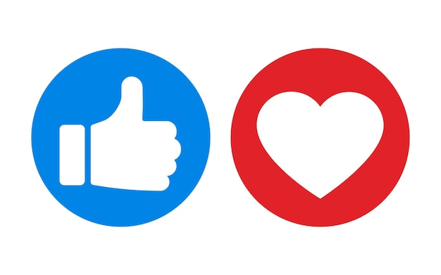 Pulgares arriba e icono del corazón aislado sobre fondo blanco Ilustración vectorial
