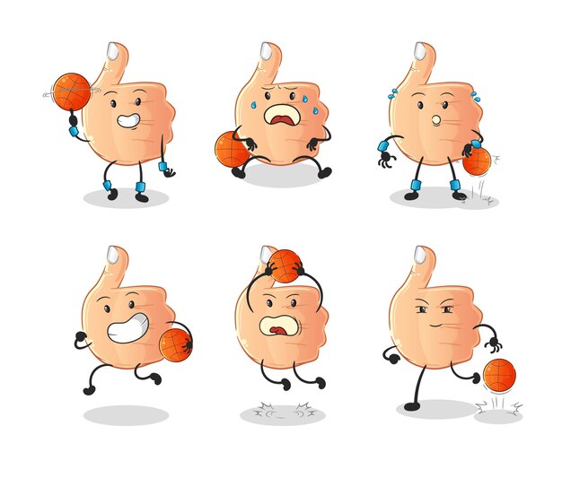 Pulgares arriba del personaje del grupo de jugadores de baloncesto. mascota vectorial