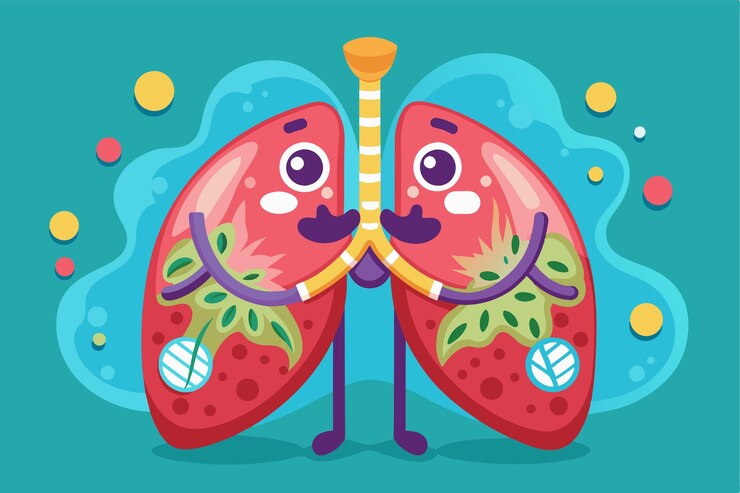 Vector pulmones de dibujos animados con colores vibrantes expresiones lúdicas y fondos alegres para promover la concienciación sobre la salud pulmones ilustración de dibuyos animados personalizable
