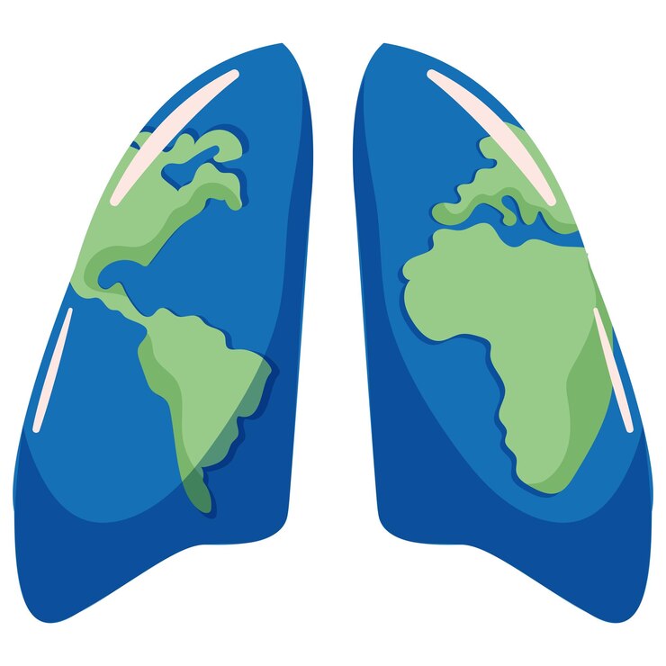 Vector pulmones humanos con diseño de planetas coloridos que simbolizan un enfoque global para el tratamiento