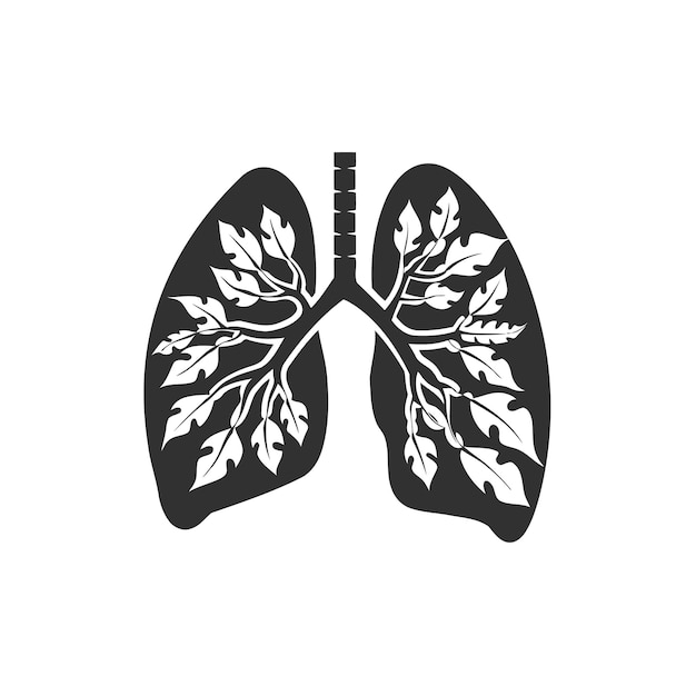 Pulmones humanos con hojas icono de silueta diseño de ilustración vectorial