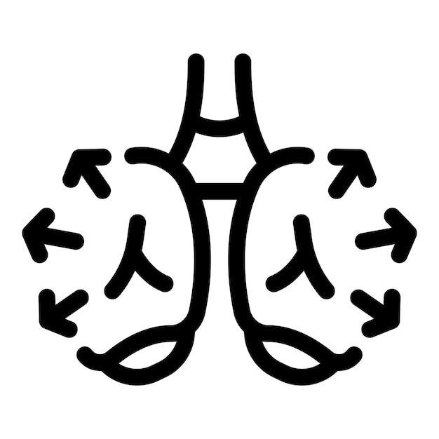 Los pulmones humanos respirando inhalando exhalando flechas de oxígeno icono de atención médica