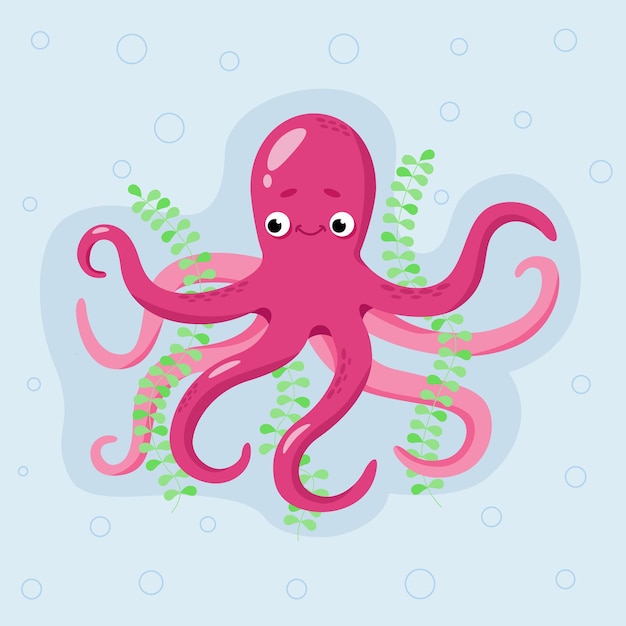 Pulpo adorable en estilo plano