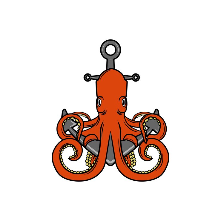 Vector pulpo en ancla