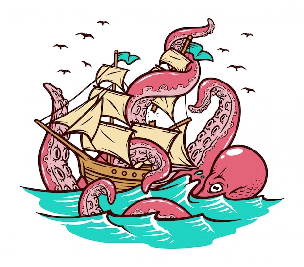 El pulpo ataca la ilustración del velero