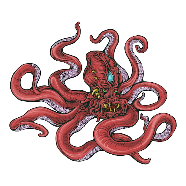 Vector pulpo en color dibujo a mano