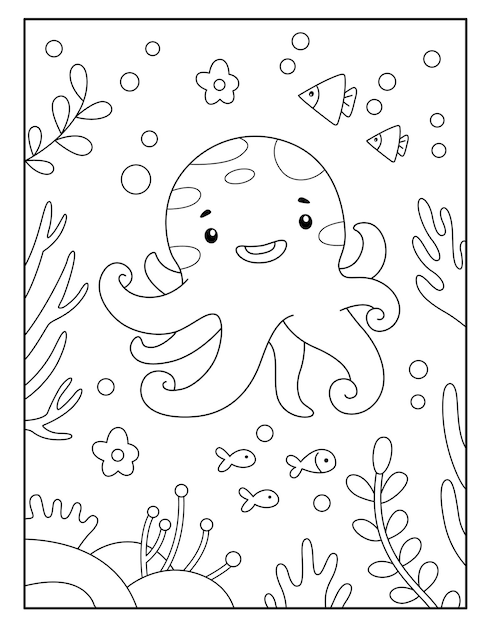 Vector pulpo para colorear para niños