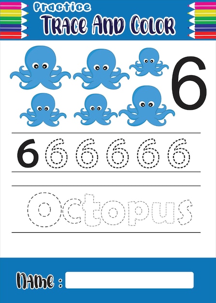 Pulpo para colorear y rastrear números para niños