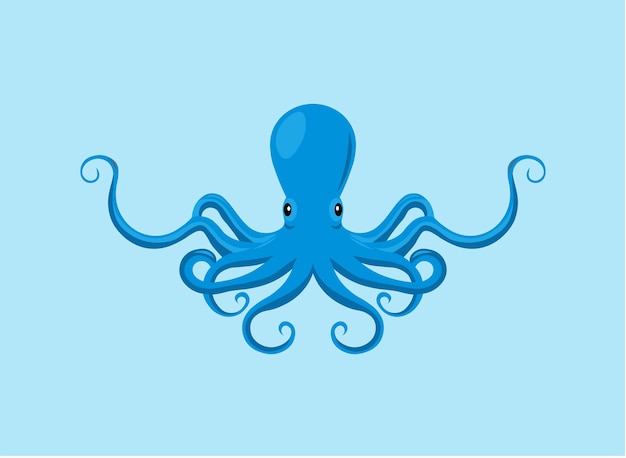 pulpo de dibujos animados azul en el mar vector océano