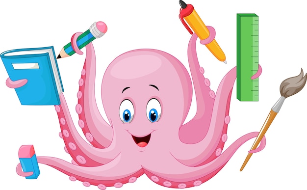 Pulpo de dibujos animados con papelería