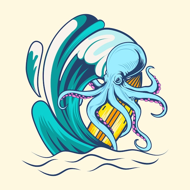 Pulpo con diseño de olas de agua de playa de surf de verano