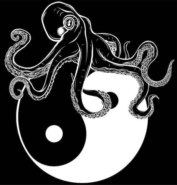 Pulpo joven de dibujos animados Ilustración vectorial en estilo de dibujos animados para el tema del mar de verano Yin yang