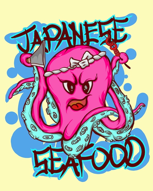 Vector pulpo de marisco japonés