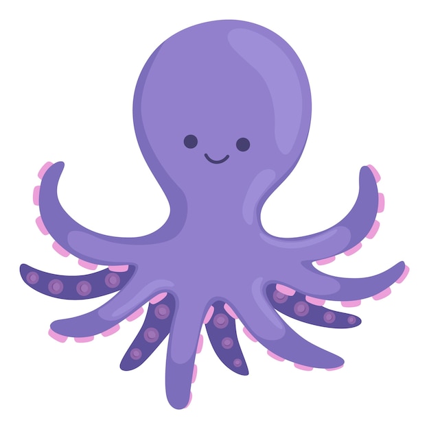 Pulpo morado divertido animal del océano personaje sonriente