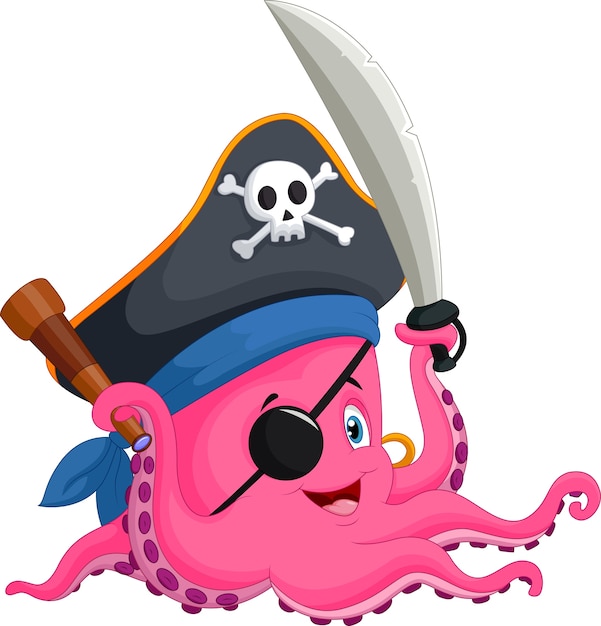 Vector pulpo pirata de dibujos animados