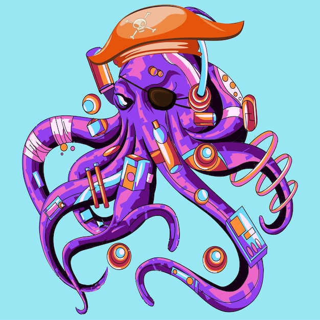 PULPO PIRATA Vector de dibujos animados lindo