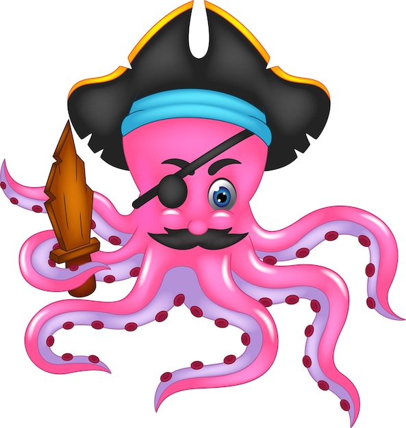 Vector pulpo con ropa de pirata