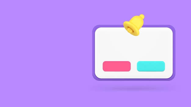 Pulsa la ventana de notificación, toca la campana y los botones, copia el espacio del banner, icono 3D, vector realista.