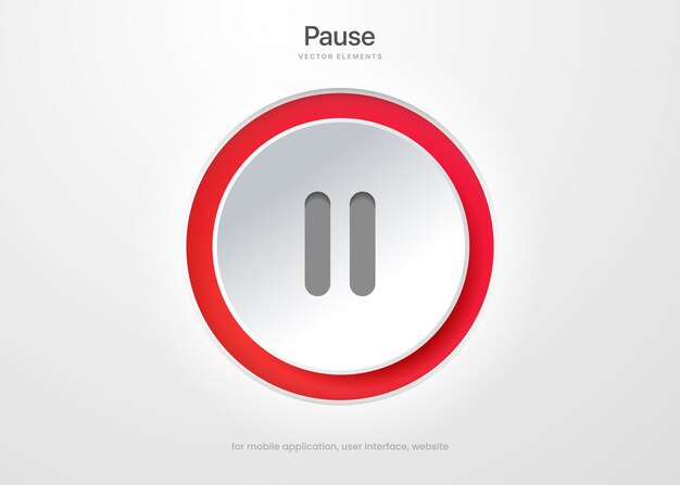 Pulsador de icono de pausa 3D aislado sobre fondo blanco. Multimedia, detener el símbolo de fin de canción para ui ux