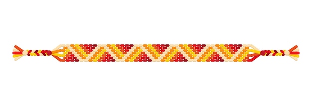 Pulsera de amistad hippie hecha a mano multicolor de vector de hilos rojos, naranjas y amarillos.