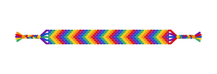 Vector pulsera de hilos de mano de amistad hippie hecha a mano de arco iris de vector lgbt. patrón normal de macramé. desfile del orgullo, lgbt y amor libre.