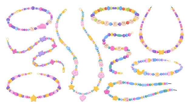 Pulseras y collares de amistad de cuentas joyas hechas a mano artesanía accesorios de moda DIY para niños y adolescentes collar de pulsera hippie con amor BFF y amigos conjunto vectorial de cuentas
