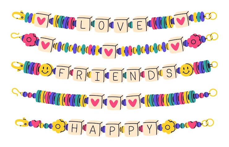 Vector pulseras de cuentas pulseras funky de amistad pulseras de cuentas de plástico hechas a mano accesorios lindos para niños con palabras amigos y conjunto de vectores de amor