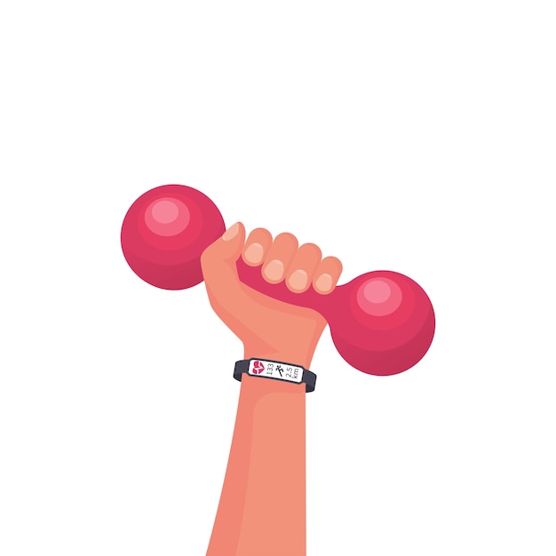 Pulseras de fitness en una mano La mano de un hombre sosteniendo una manija El tren de levantamiento de pesas es un concepto difícil