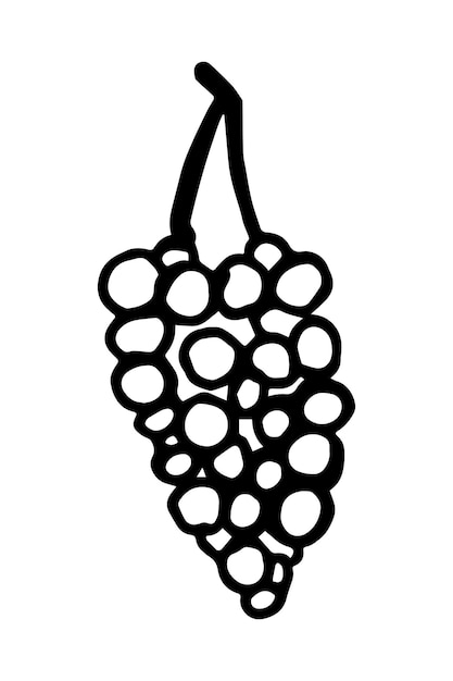 Un puñado de uvas bayas maduras para comer y hacer dibujos animados lineales de vino dudl