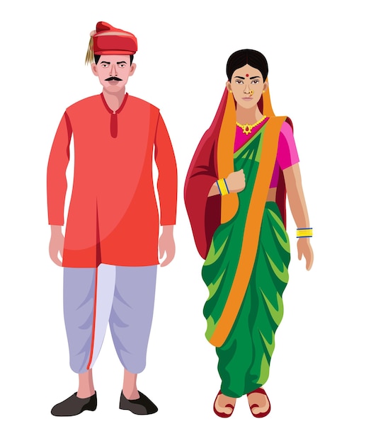 Vector pune maharashtra hombre y mujer pareja en vestido tradicional