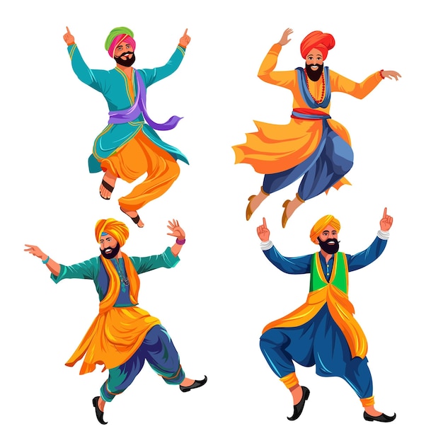 Punjabi Bhangra Danza Acción Personajes de dibujos animados