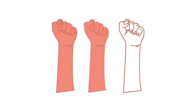 Puño en alto. un símbolo de libertad, lucha, revolución, unidad, fuerza y lucha. vector