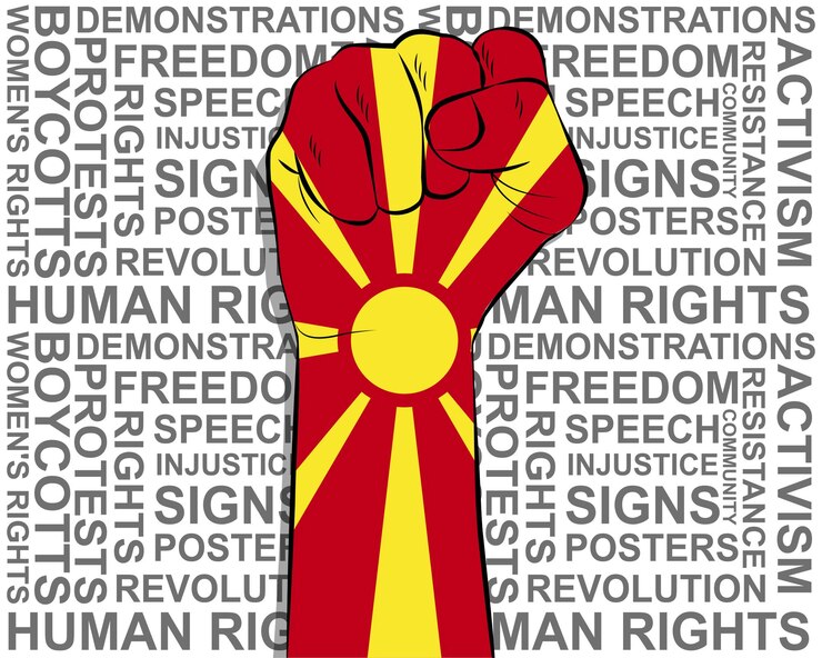 Vector puño levantado en la bandera de macedonia bandera de noticias políticas victoria o ganar concepto símbolo de libertad