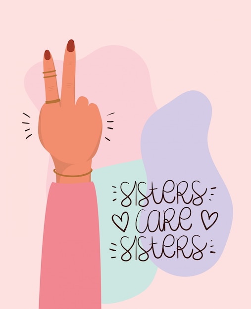 El puño de la mano y las hermanas cuidan a las hermanas del empoderamiento de las mujeres. Ilustración de concepto feminista de poder femenino