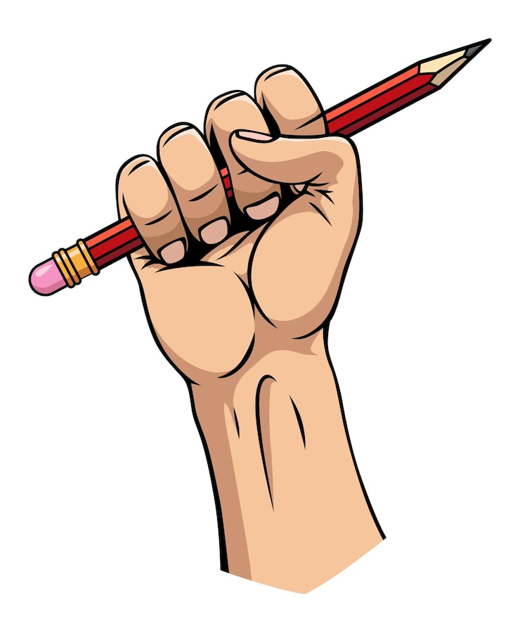 Vector puño de la mano sosteniendo el lápiz poder del arte herramientas de concepto para dibujar herramienta de cartel de motivación para dibujo