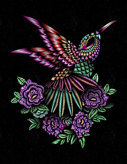 Vector puntadas de colibrí artesanal mexico