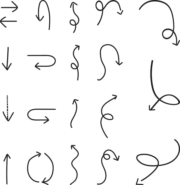 Puntero de dibujo a mano con flecha Elemento de oficina Conjunto de elementos minimalistas