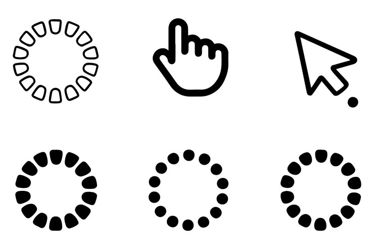 Vector el puntero hace clic en el icono del vector el cursor de la mano y el ratón hacen clic en los iconos