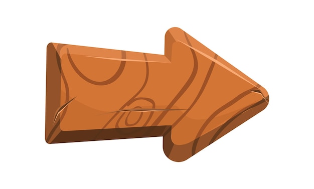 Puntero de juego. Flecha marrón de madera para interfaz gráfica de usuario, ilustración vectorial