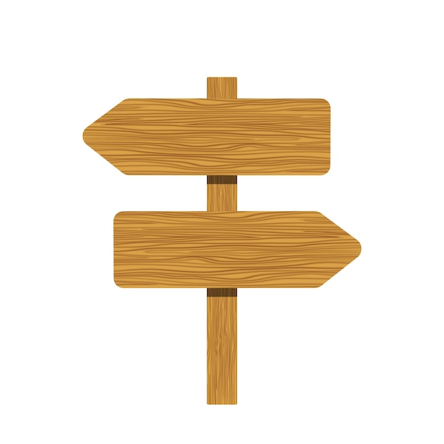 Un puntero de madera para dos direcciones una placa de madera para inscripciones en un fondo blanco