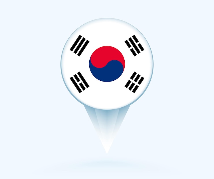 Vector puntero del mapa con la bandera de corea del sur